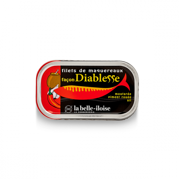 Spicy and flavorful devilled mackerel fillets, ready to serve and enjoy. From the French La Belle-Iloise cannery.