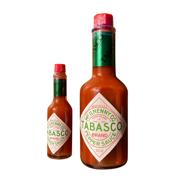 2 Tabasco bottle sizes in 60ml and 350ml. Classic hot sauce, great for adding a spicy kick to dishes.